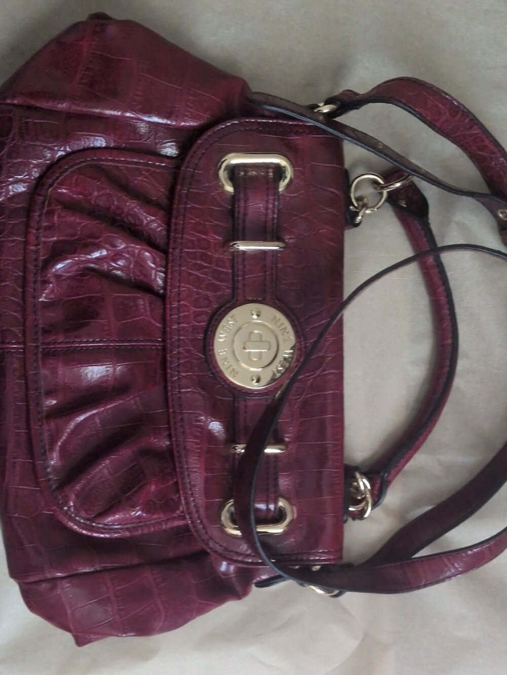 Nine West Women's Burgundy Croc-Embossed Cross Body Bag